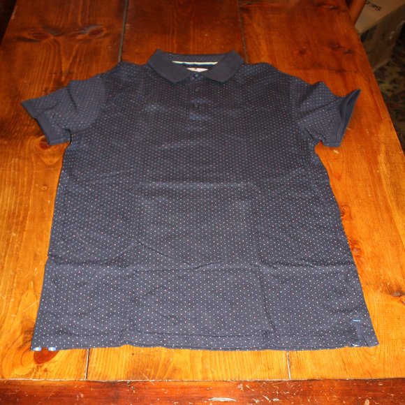 Larsson & Company Men's Short Sleeve Navy Blue Polka Dot Polo Shirt. Size Medium - Picture 1 of 6